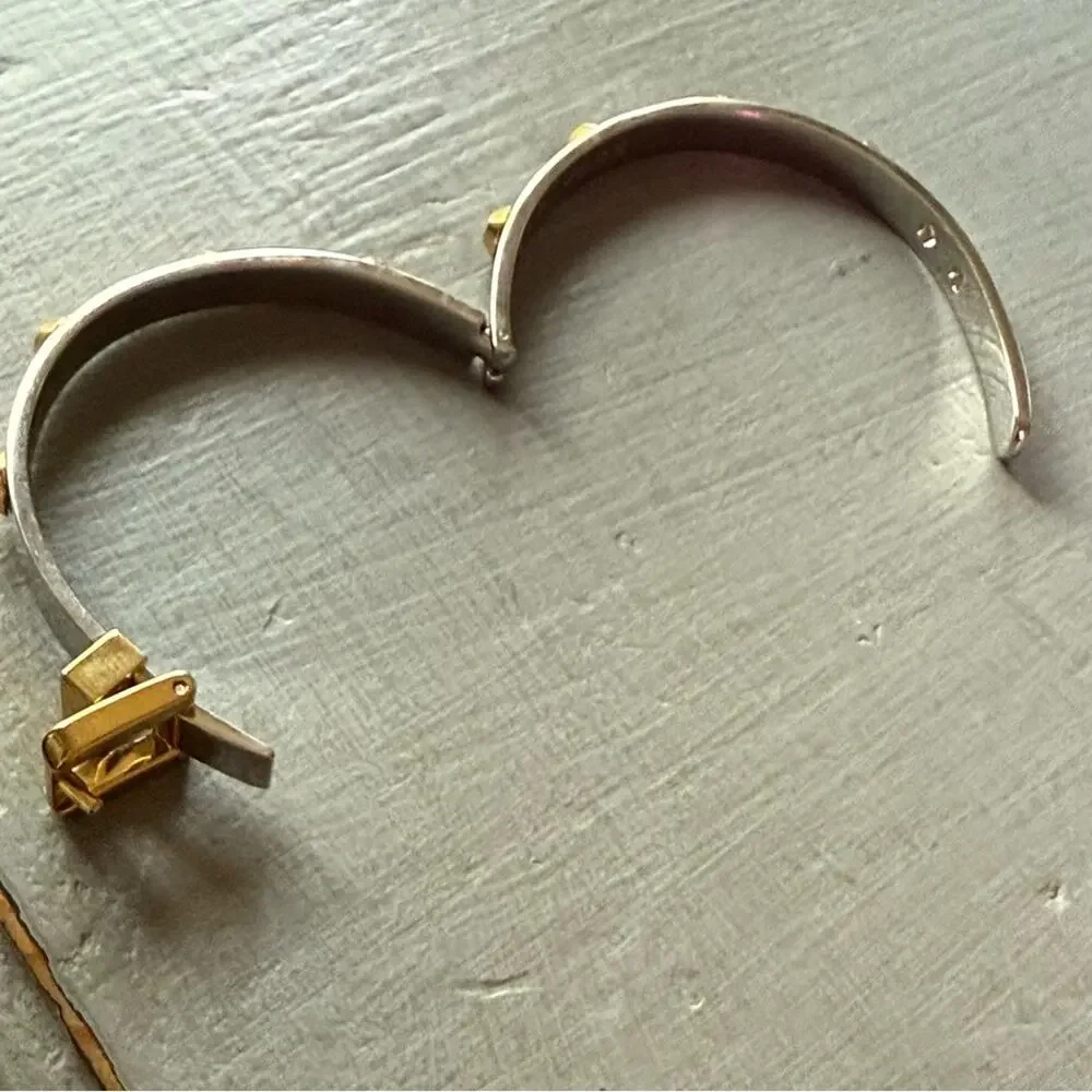 Michael Kors Silver & Gold Tone Buckle Hinged Bangle Bracelet